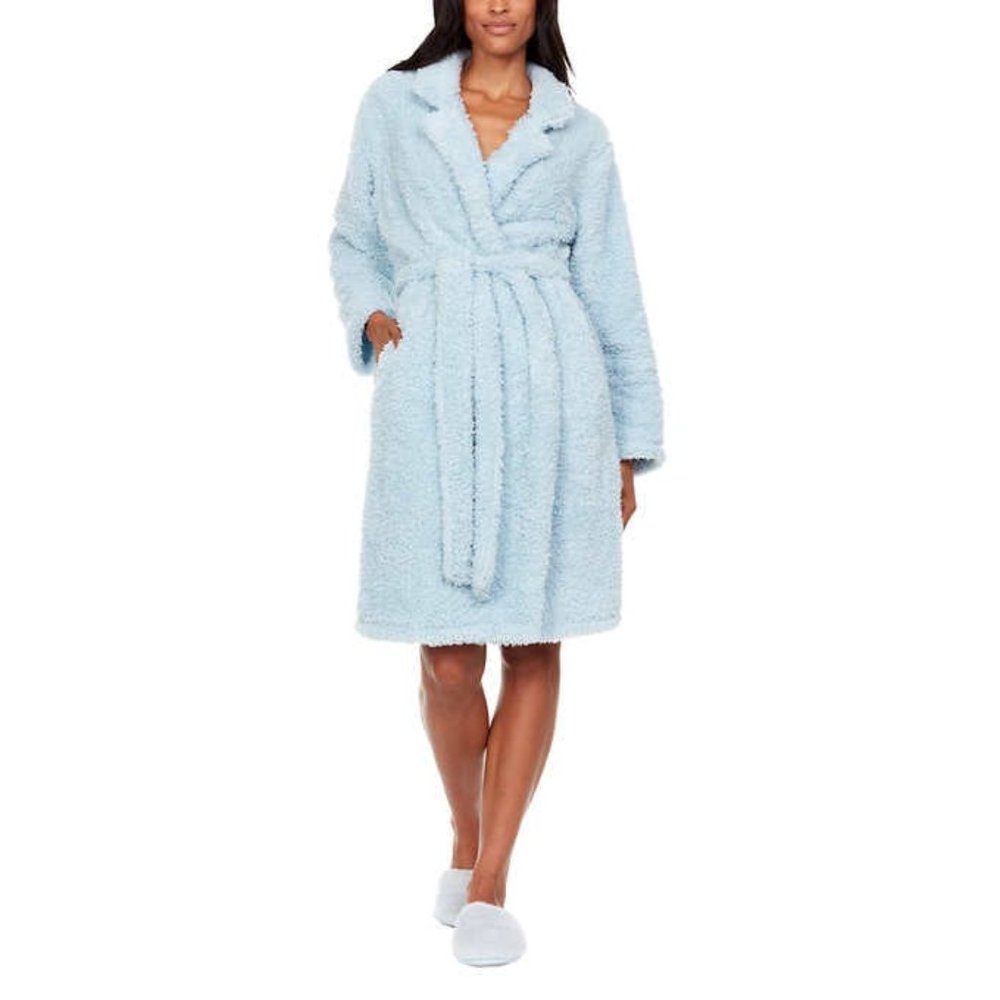 New  Flora Nikrooz Womens Cozy Notch Collar Sherpa Plush Robe 42" Length